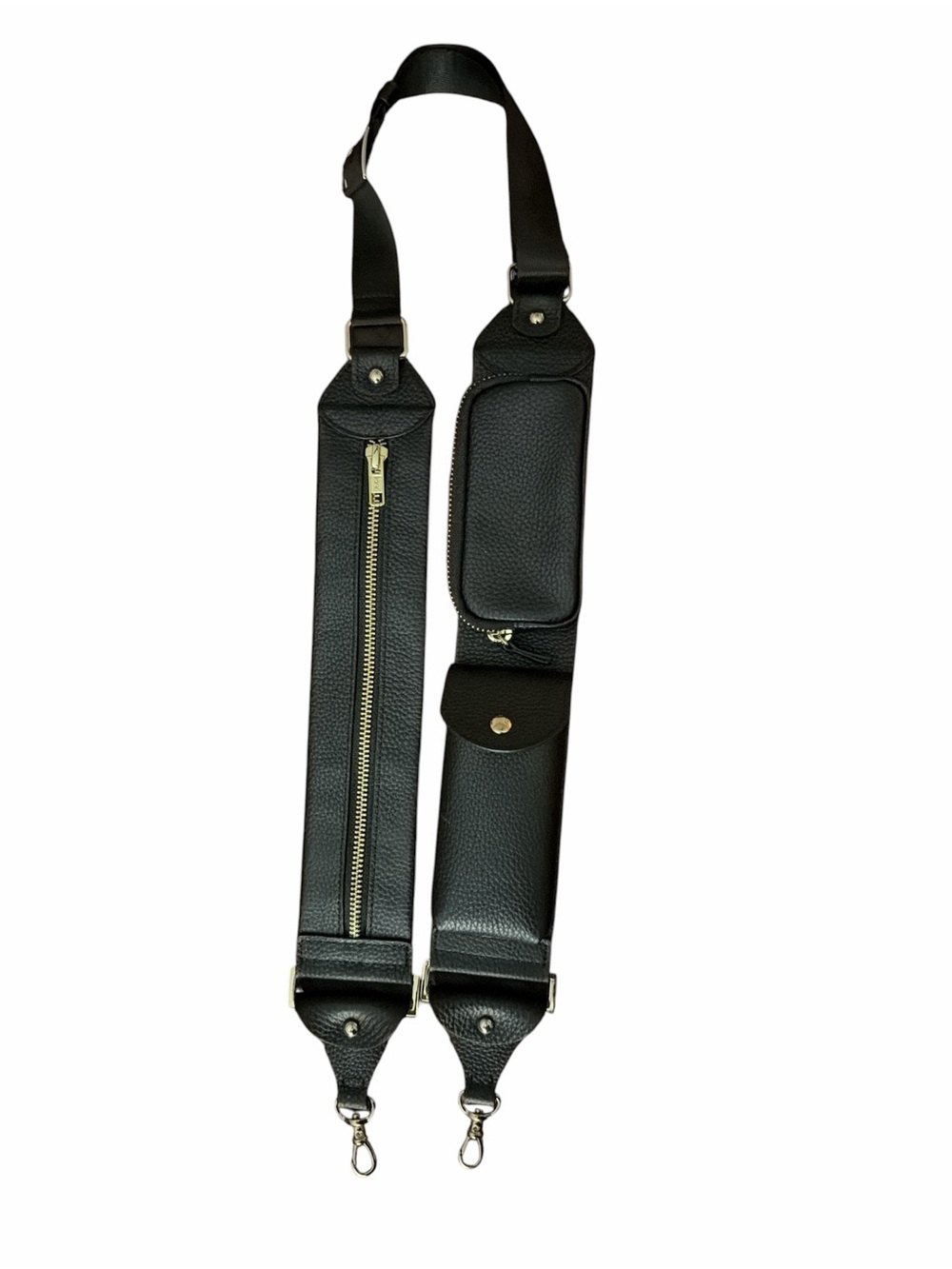Bandolier Billie Crossbody Strap Black Leather & Gold